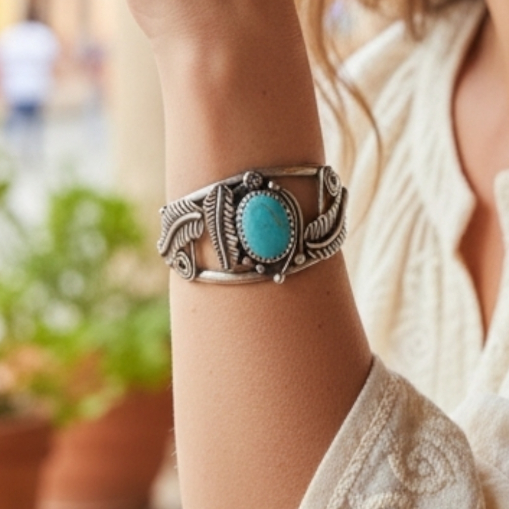 ✨️TAXCO! Sterling Silver and Howlite Turquoise Cuff Bracelet